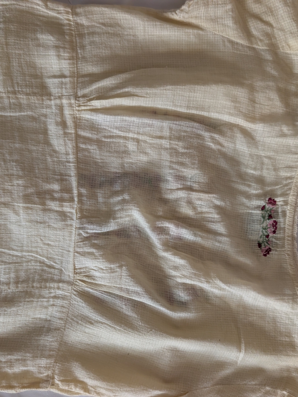Anthropologie Cream Embroidered Cotton Peasant Top with Pink & Green Detail - Picture 5 of 6